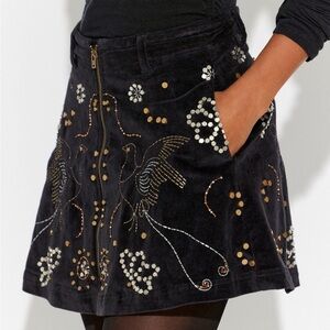 NWT Free People Quetzal Embroidered Black Velvet Skirt 6